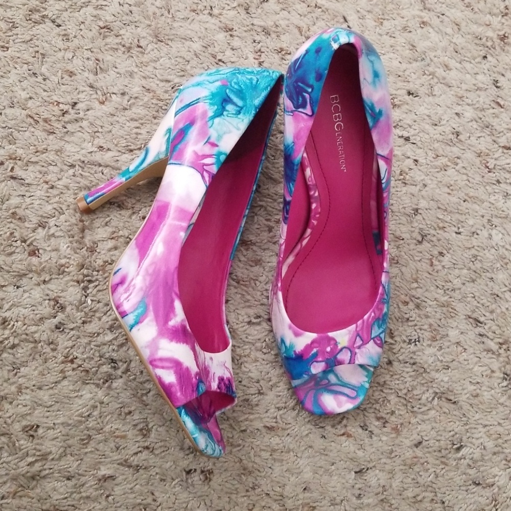 BCBGeneration Women's Watercolor Open Toe Heels